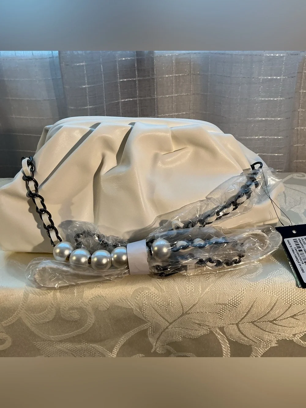 Badgley Mischka Vegan Leather Frame Cream Clutch Bag